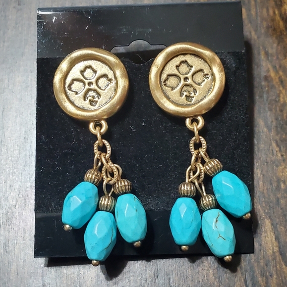 Patricia Nash Della wax charm turquois dangle Earrings like new! - Picture 4 of 4